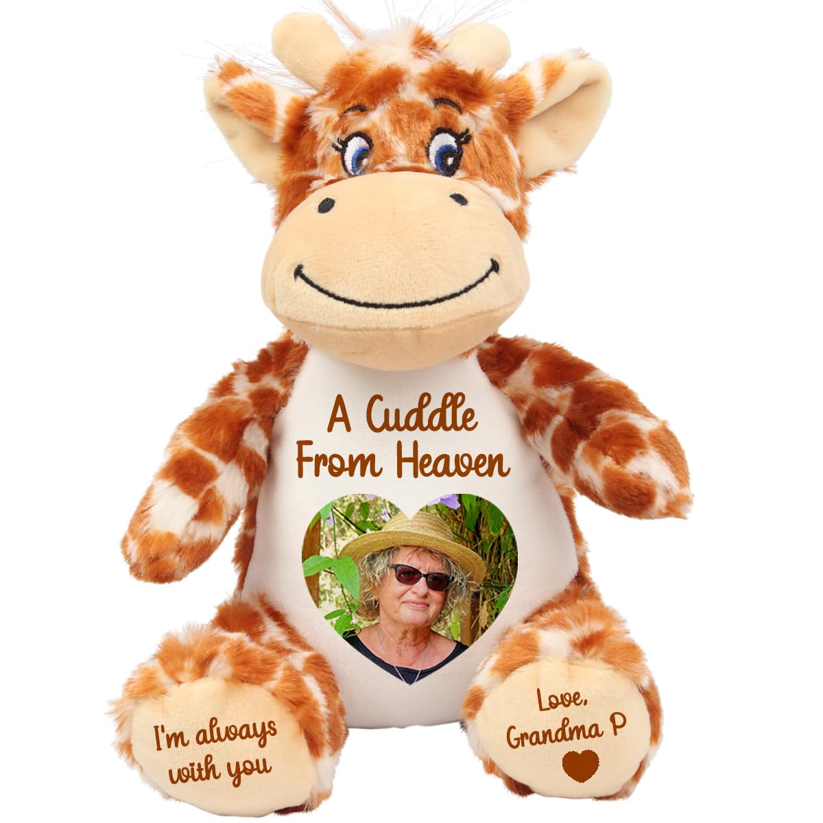 Personalised Memory Teddy Bear with Heart-Shaped Photo – “A Cuddle From Heaven” Keepsake Gift – 28 Bear Styles – Add Your Text & Choose Colour – Custom Memorial Bear (White Angel Teddy)