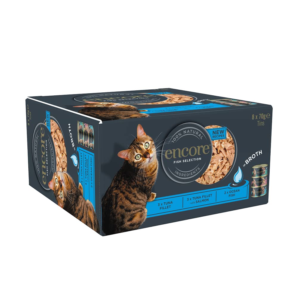 Encore Natural Wet Adult Cat Food, Fish Selection in Broth, 8x70g Tins