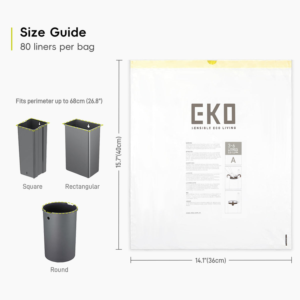 EKO Bin Bags, Kitchen Bin Liners, Drawstring, 40-60 Litre, 12 Count, Code F