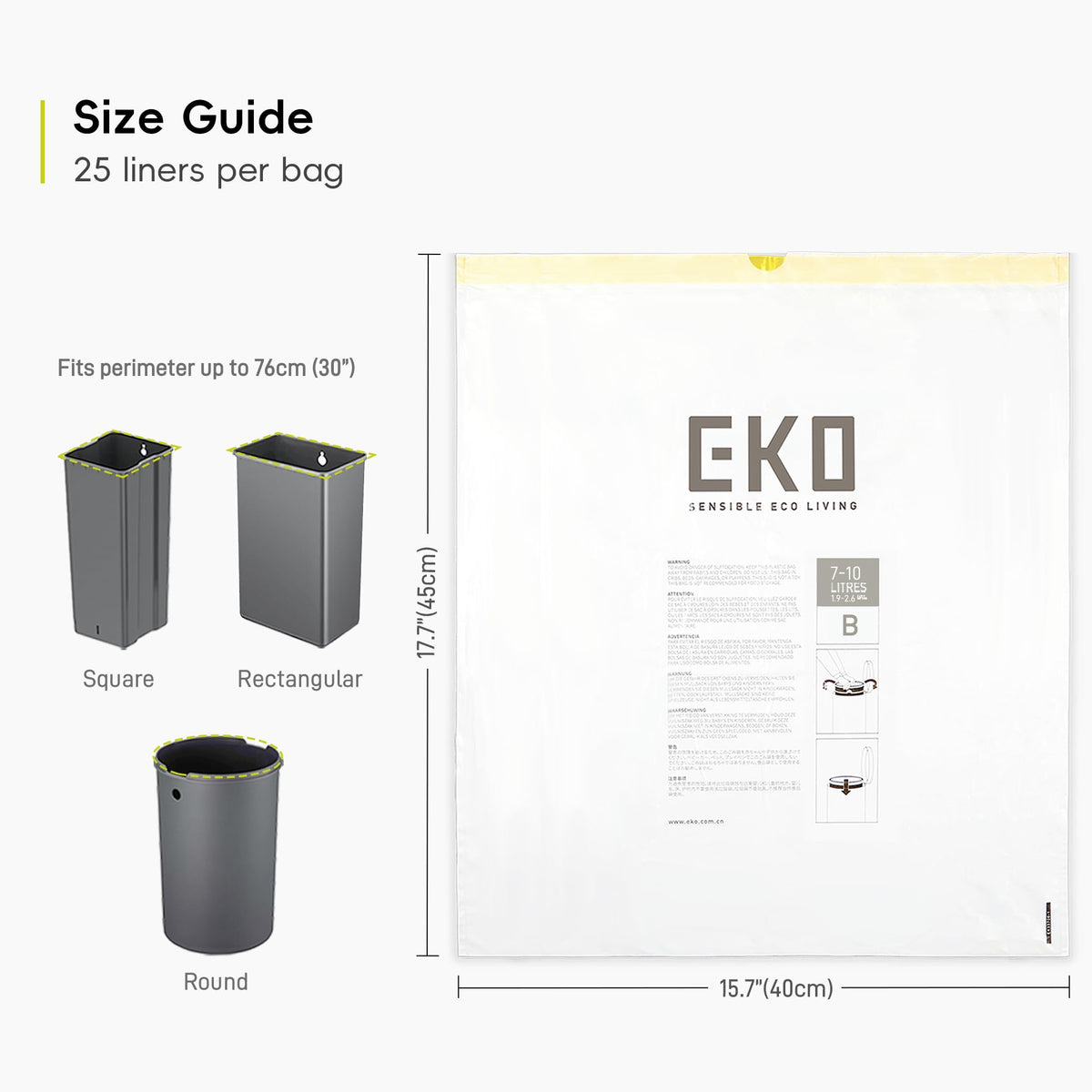 EKO Bin Bags, Kitchen Bin Liners, Drawstring, 40-60 Litre, 12 Count, Code F