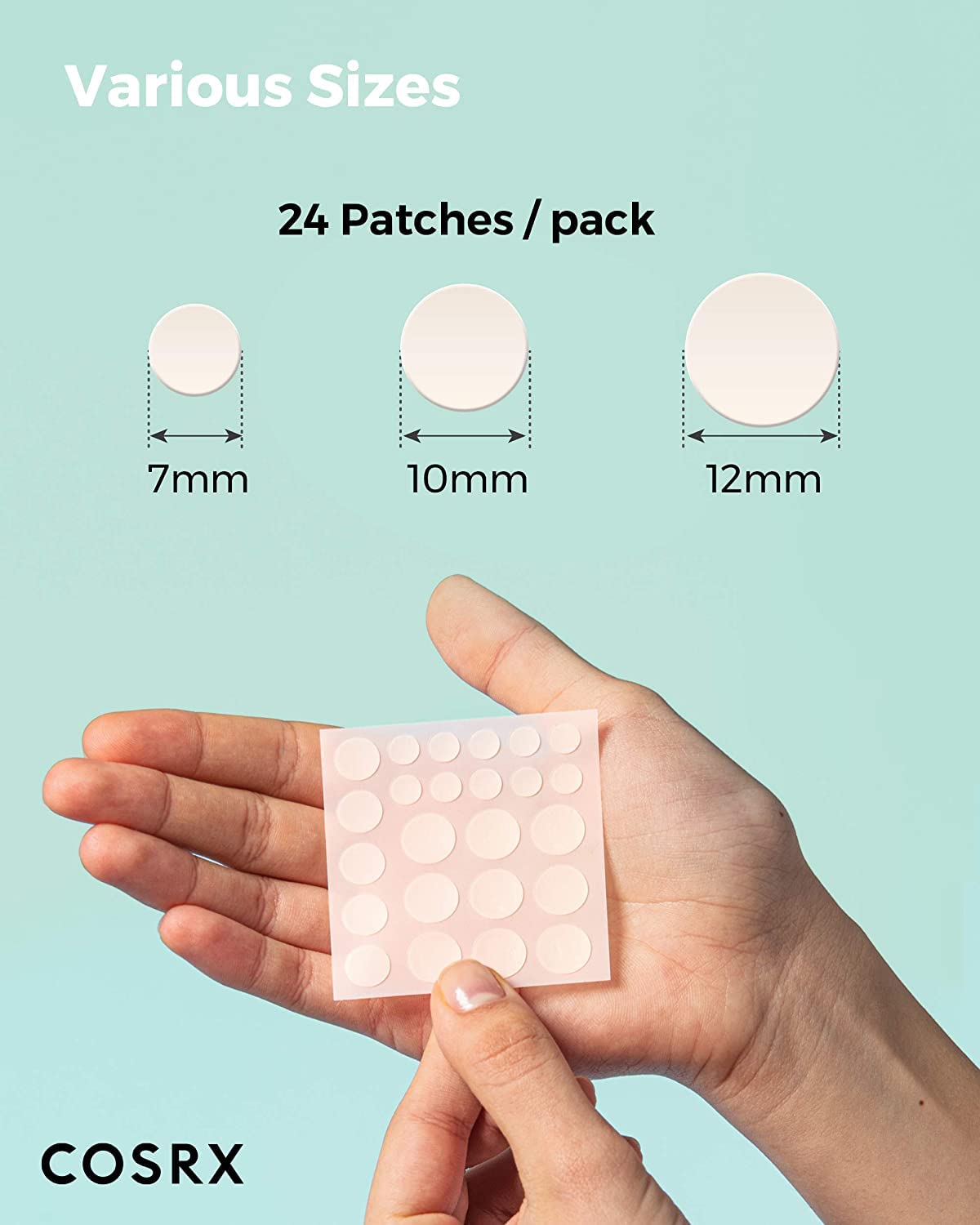 COSRX Master Patch Original Fit (24 counts) Absorbing Pimple Patches, Hydrocolloid Spot Treatment, Blemish Cover, Spot Stickers, 3 Sizes