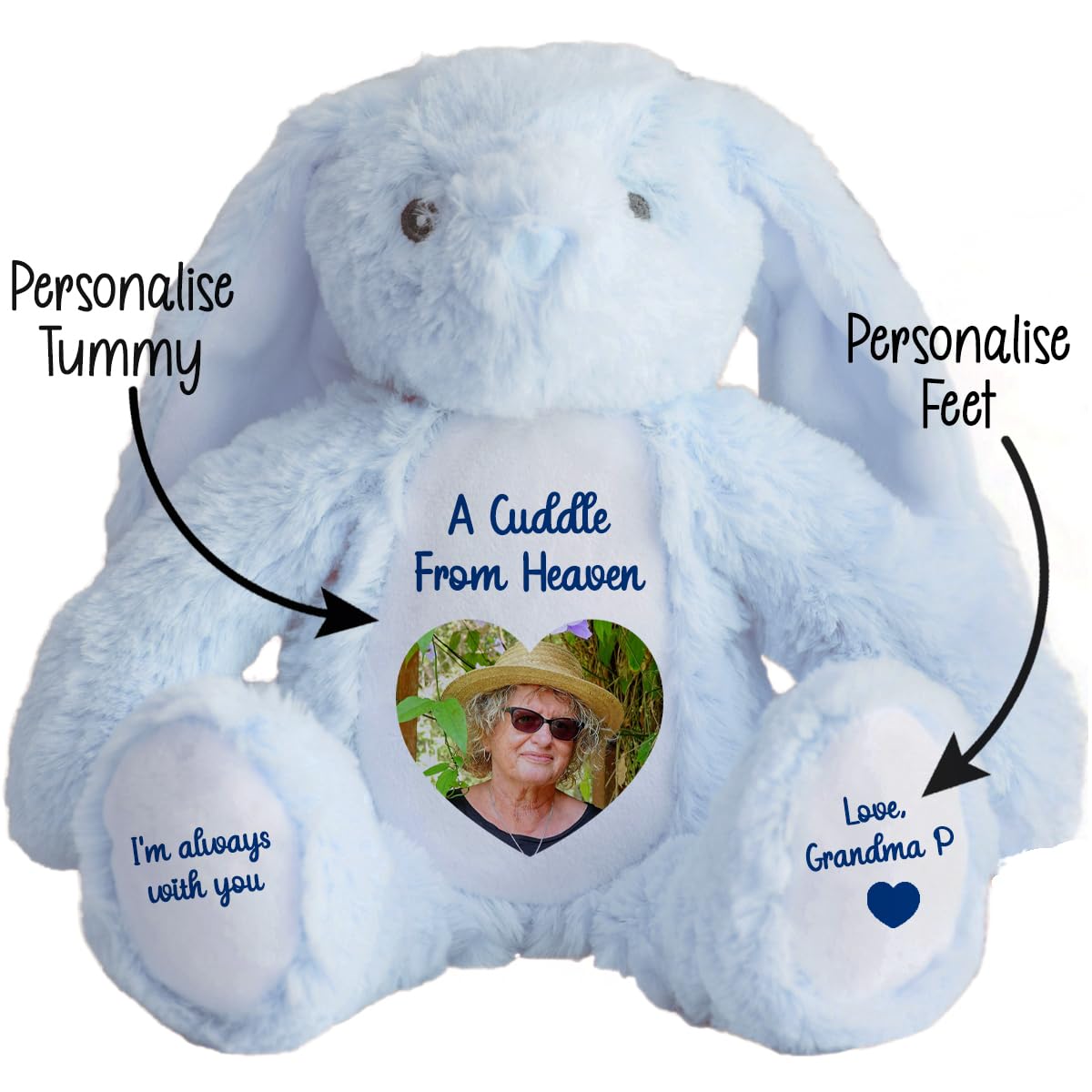 Personalised Memory Teddy Bear with Heart-Shaped Photo – “A Cuddle From Heaven” Keepsake Gift – 28 Bear Styles – Add Your Text & Choose Colour – Custom Memorial Bear (White Angel Teddy)