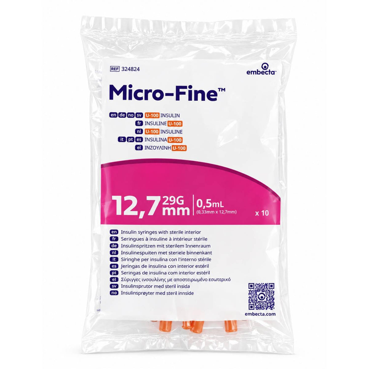 Embecta Micro-Fine 0.5ml U-100 with 30G 8mm Syringe | Multipurpose Use Syringe | Model No: 324825 | Latex-Free, CE Certified, Pack of 10