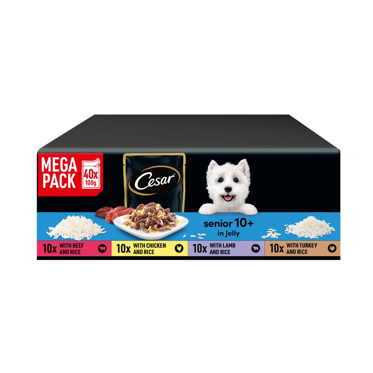 CESAR Pouch Selection in Jelly, Fresh Adult Wet Dog Food Pouches in Delicious Jelly with Succulent Meats and Vegetables, 48 x 100 g