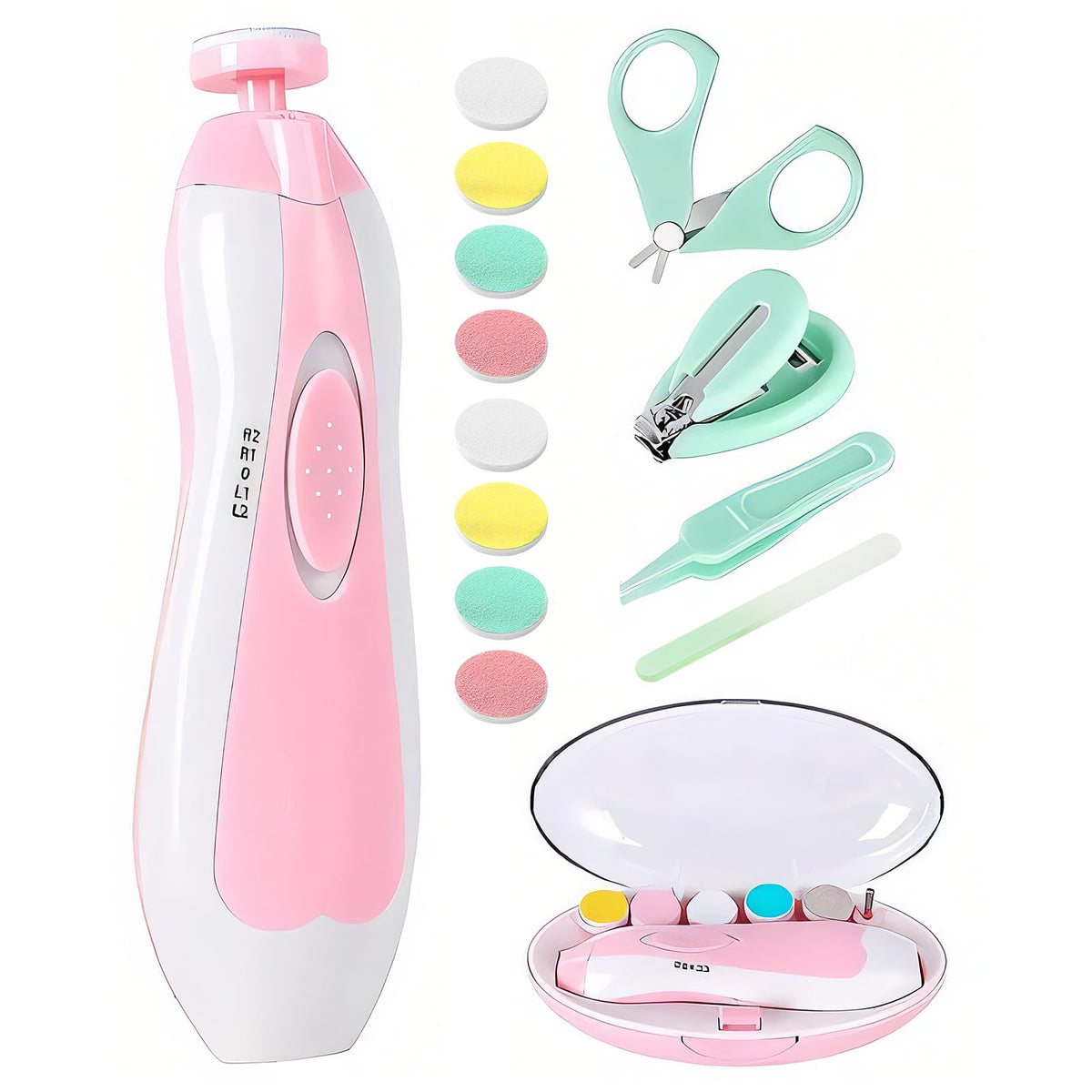Qunlions life Baby Nail Trimmer Electric, 6 in 1 Rechargeable Baby Nail Clippers Manicure Set Grooming Kit for Toddler Infant or Adults (Pink)