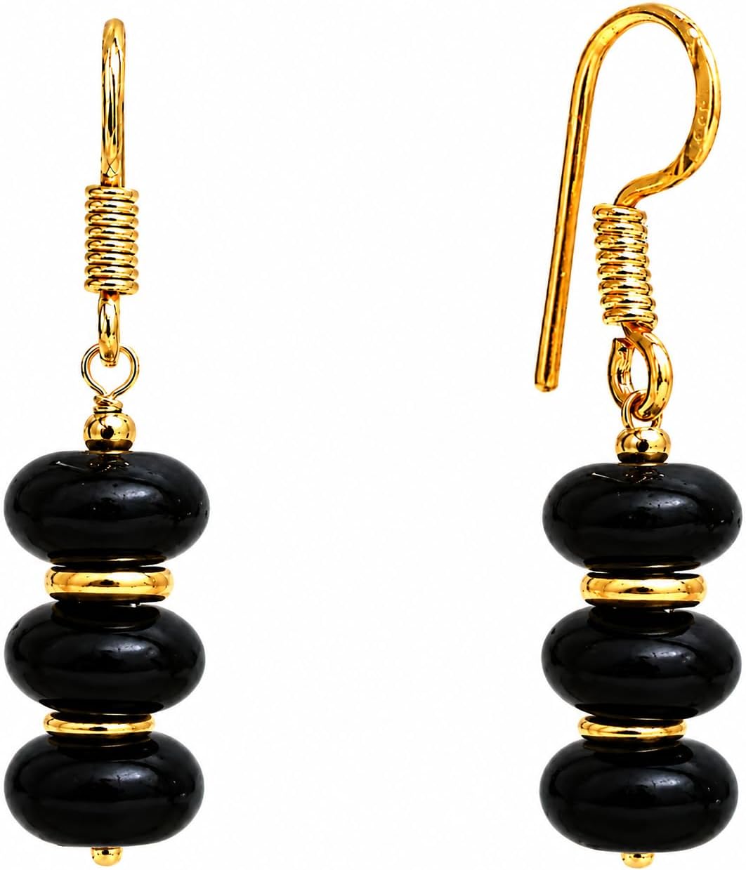 Gempires Natural Gemstone Rondelle Bead Earrings for Women | 8mm Beaded Drop Dangle Earrings | Gold Plated Hypoallergenic Hook Jewelry | Handmade Lightweight Crystal Earrings