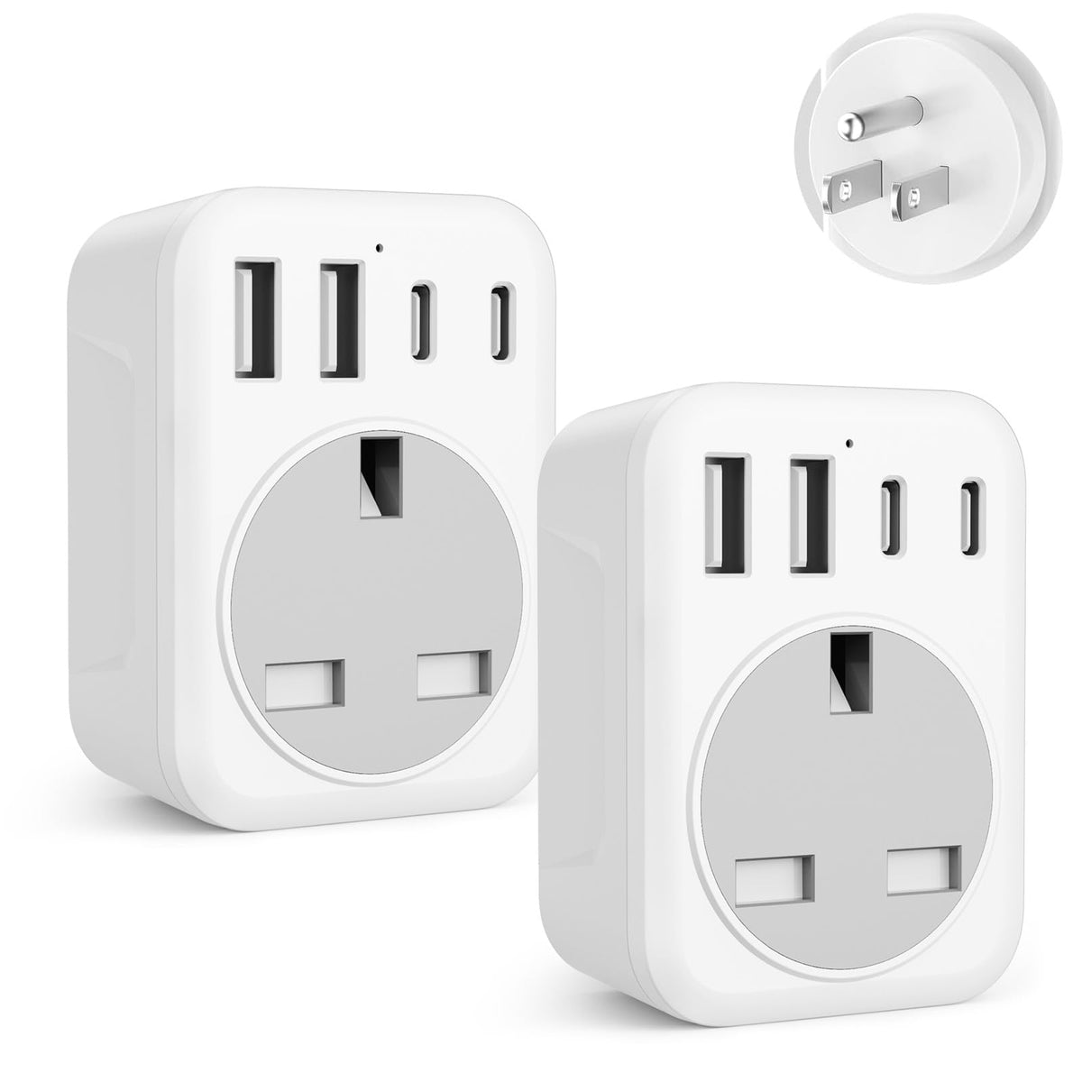 UK To European Plug Adapter,5 IN 1 European Travel Adaptor with 2 USB C & 2 USB A,Grounded EU Plug Adapter for Germany Spain France Turkey Greece etc (Type E/F)