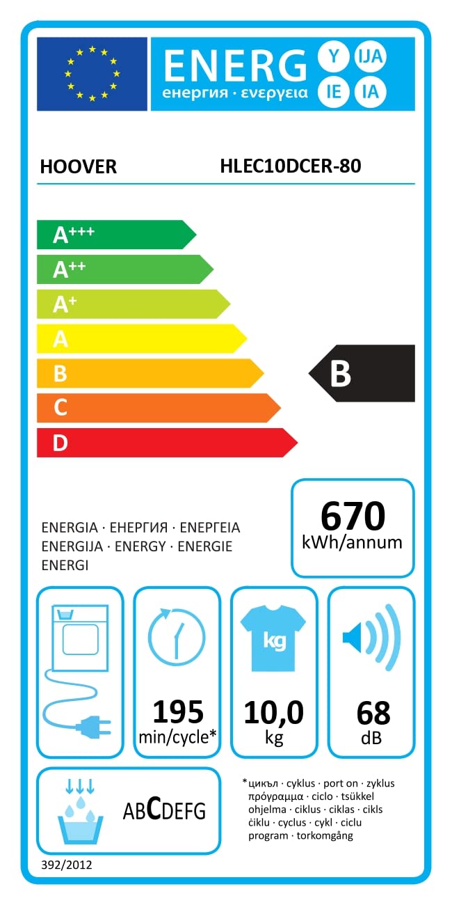 Hoover HLEC8LGB-80 Freestanding Condenser Tumble Dryer, Sensor Dry, 8 kg Load, Black