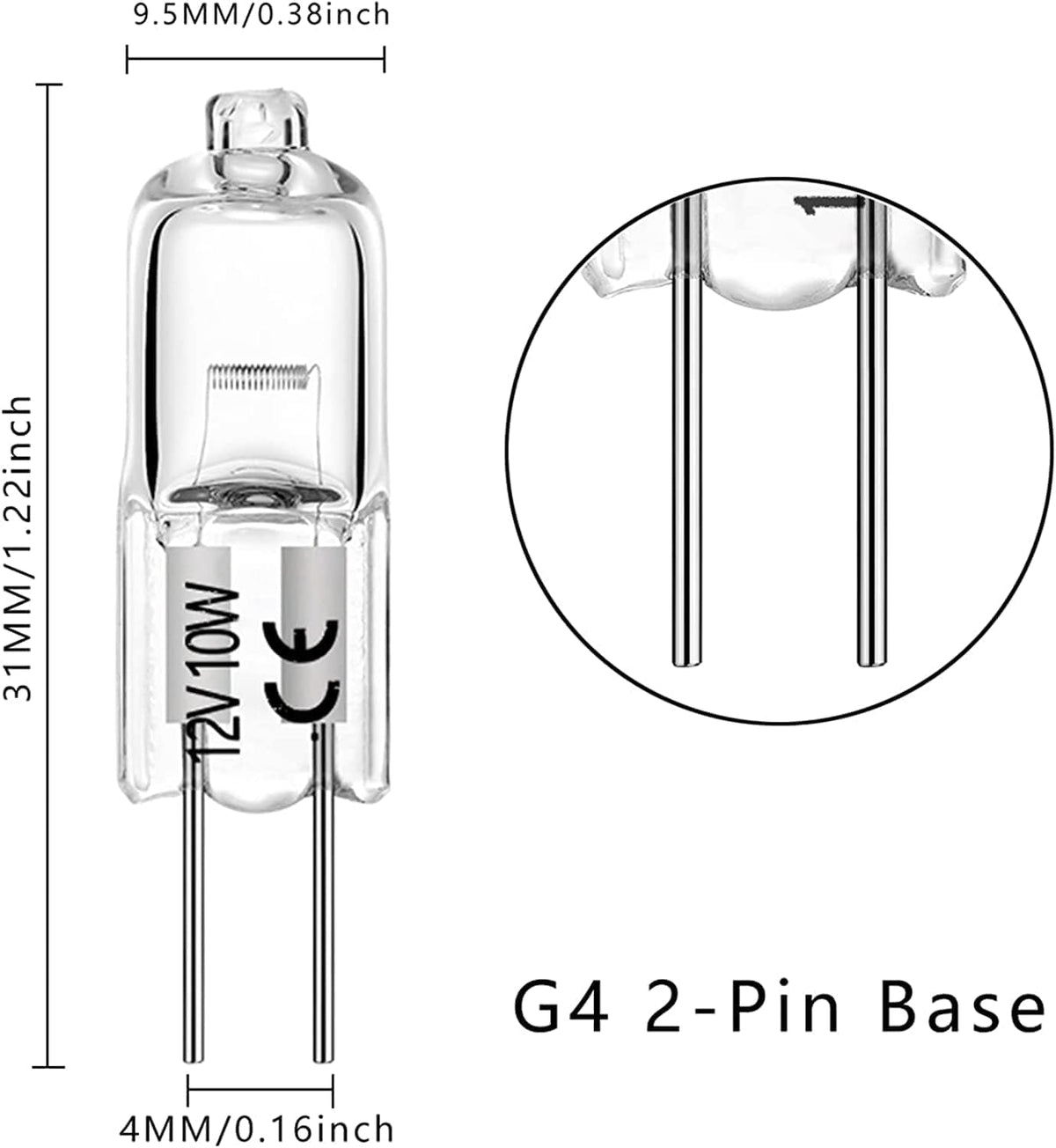 G4 Halogen Bulbs, 20W 12V Clear 2 Pin Lamp, 10 Pack