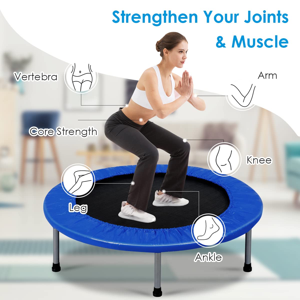 COSTWAY 38" Foldable Mini Fitness Trampoline with Carry Bag — Max 150 kg