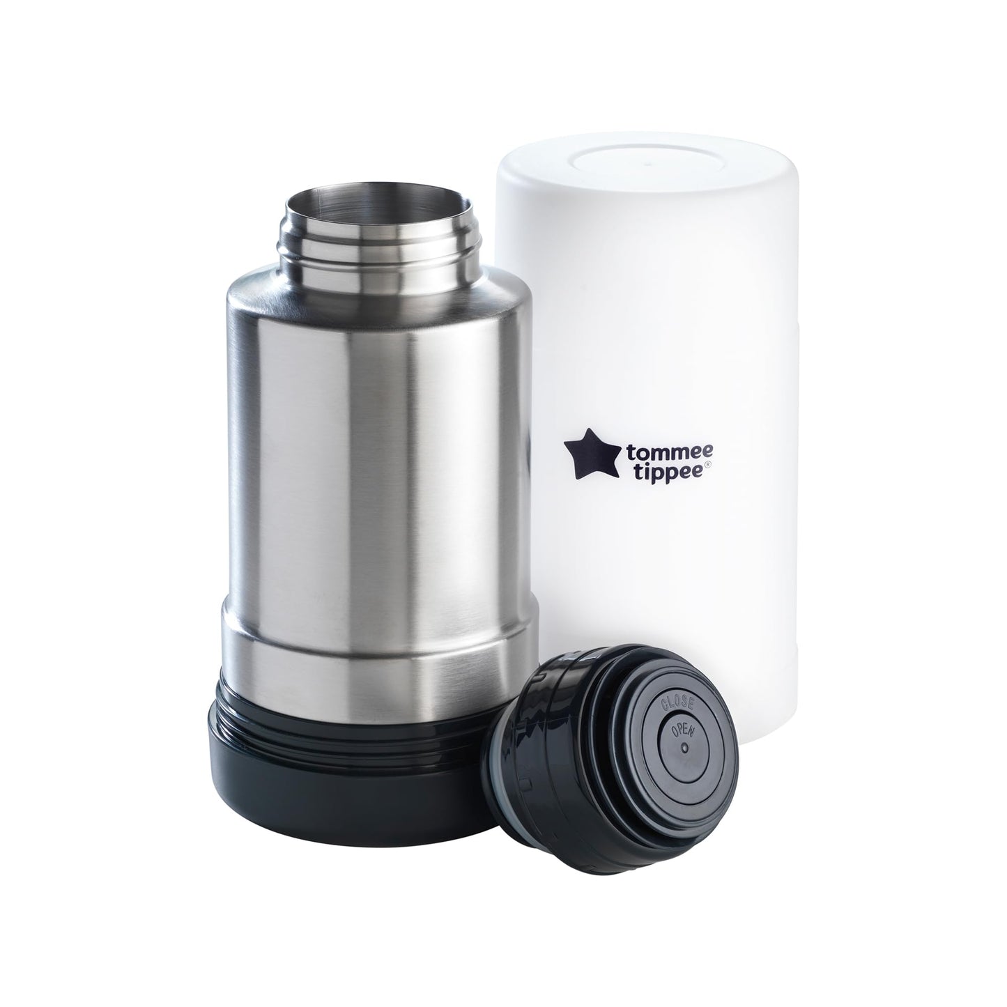 Tommee Tippee Travel Bottle and Food Warmer, Portable Baby Bottle Warmer Ideal for Travel, Thermal Insulation, Stainless Steel Flask with Leak-Proof Lid