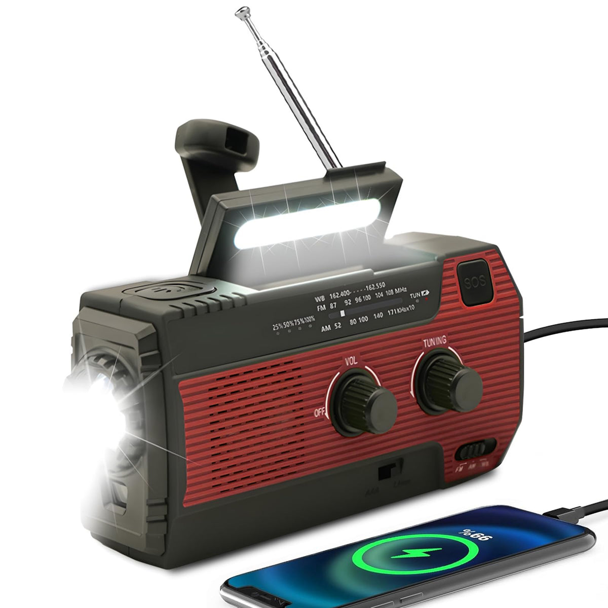 SOLARBABY Wind Up Solar Radio, Emergency Hand Crank Self Powered AM/FM Survival Solar Weather Radio with LED Flashlight,SOS Alarm,2000mAh Emergency Power Bank for Smart Phone (M-Orange)