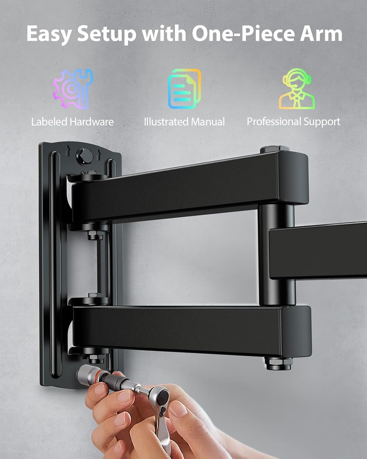 PERLESMITH TV Wall bracket for most 26-60 inch Plasma & Curved TV up to 35kg, Universal TV Bracket Wall Mount with Tilt Swivel Extension, Max VESA 400x400mm