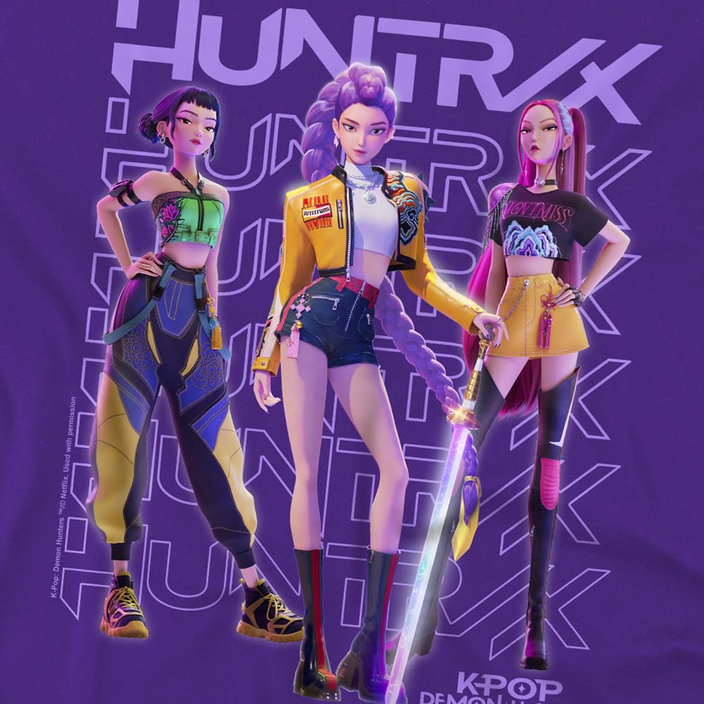 Kpop Demon Hunters Unisex Kids K-pop Demon Hunters - Huntrix Huntr/X Golden Trio Pose Kids T Shirt T-Shirt (Pack of 1)