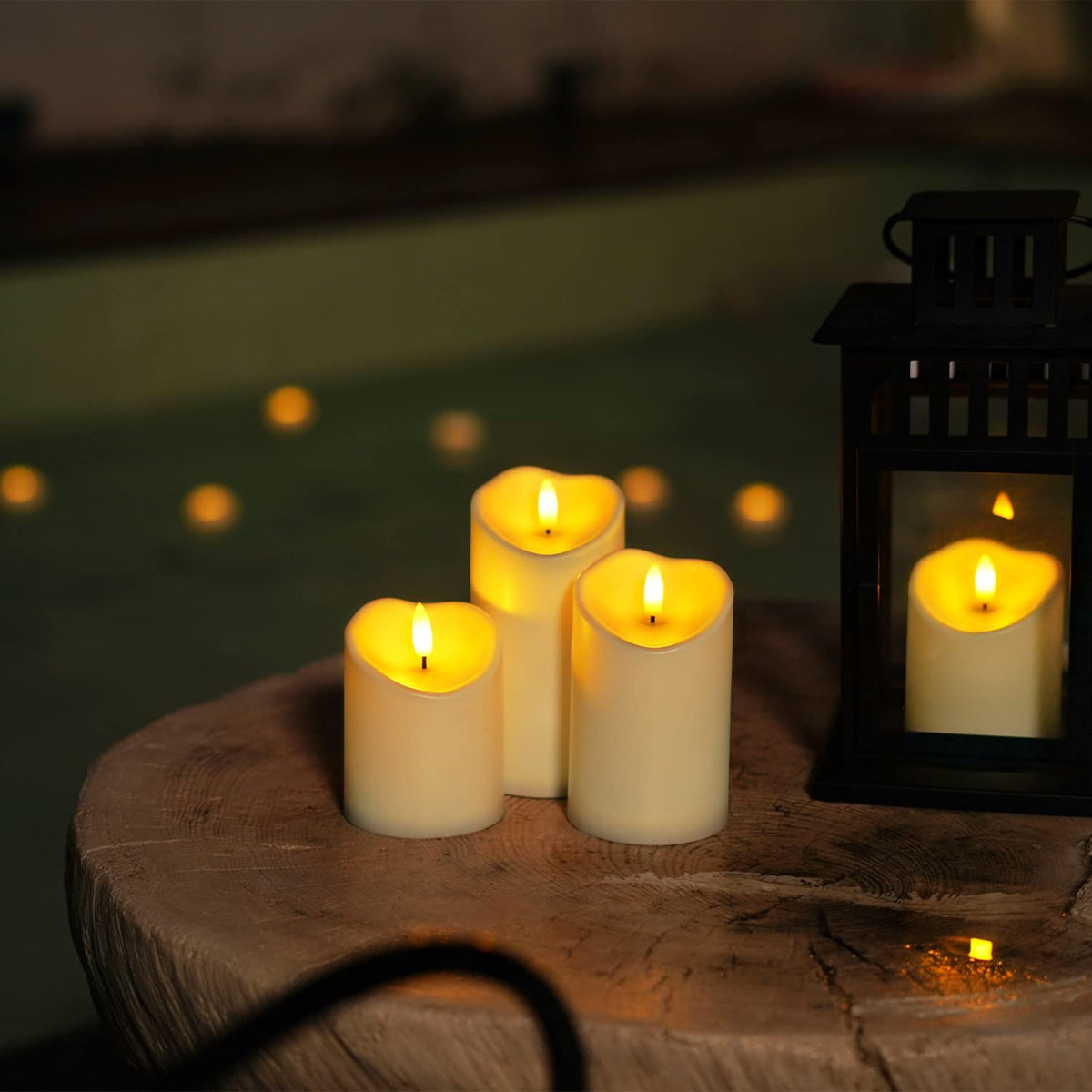 Homemory Outdoor Waterproof Flameless Candles, Dark Ivory, Set of 2, D 3"