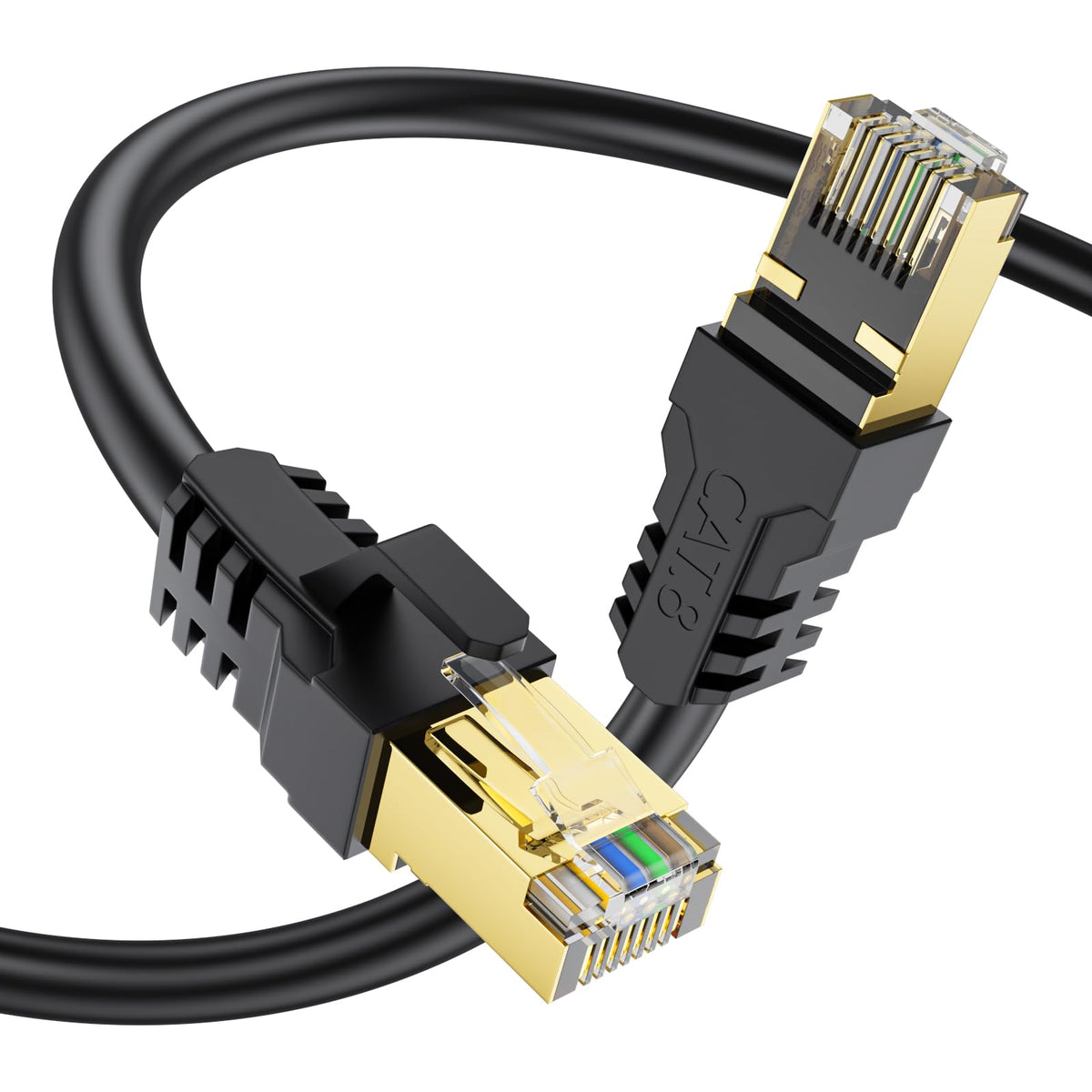 Cat 8 Ethernet Cable 1M, High Speed 40Gbps 2000Mhz Internet Cable, Lan Cable with Gold Plated RJ45 Connector,Weatherproof Outdoor&Indoor,for/PC/Modem/Router/Gaming, Faster Than Cat7/Cat6/Cat5