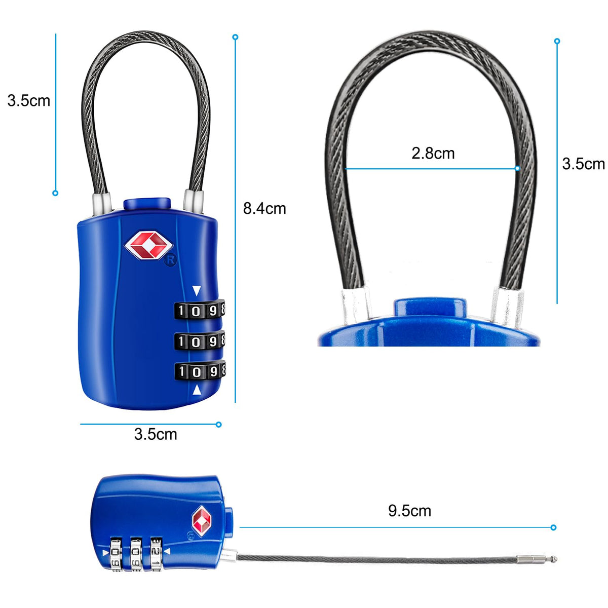 Diyife TSA Approved Luggage Locks with Flexible Steel Cable, Easy to Set up