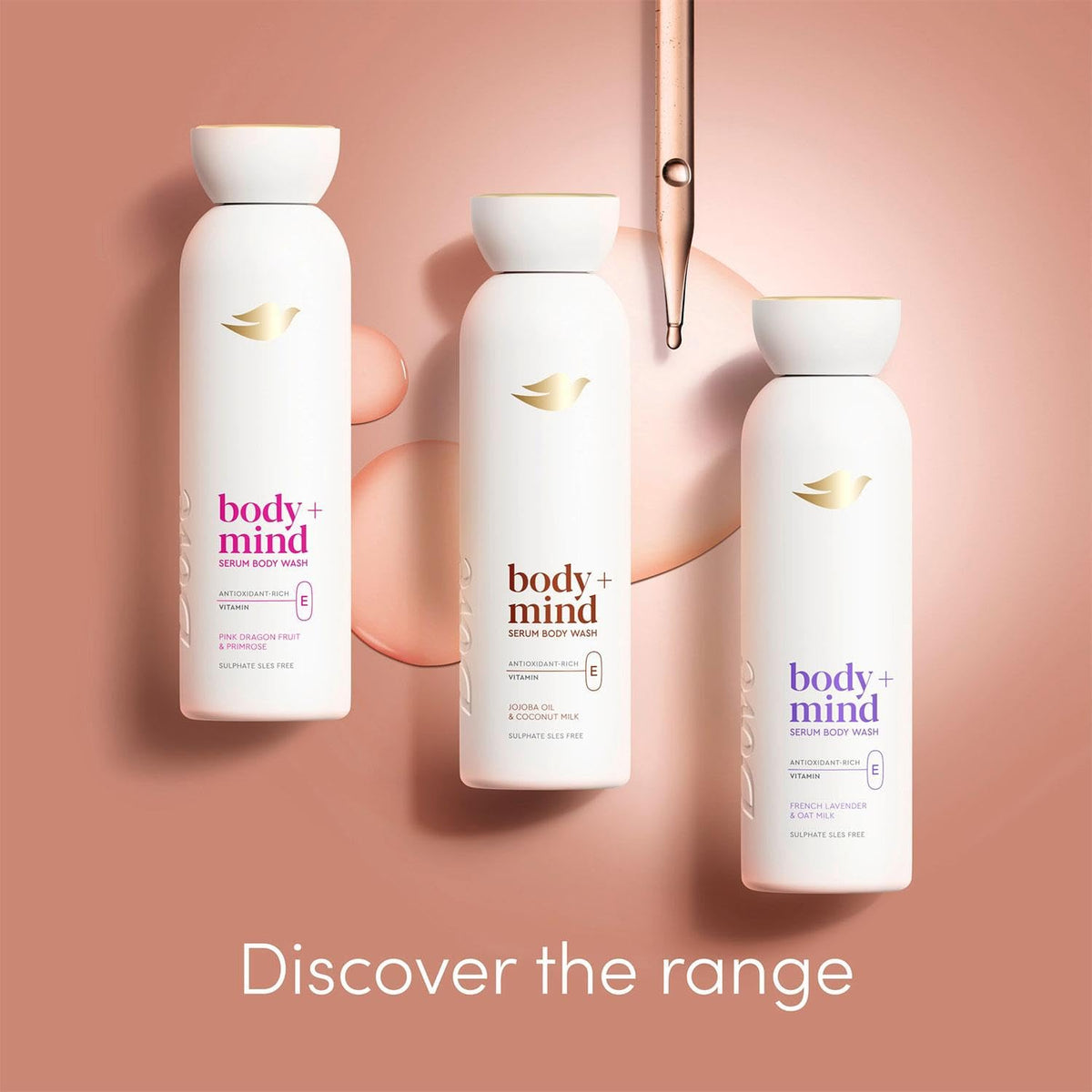 Dove Body + Mind Jojoba Oil & Coconut Milk Serum Body Wash body cleanser with antioxidant-rich vitamin E for glowing skin 350 ml