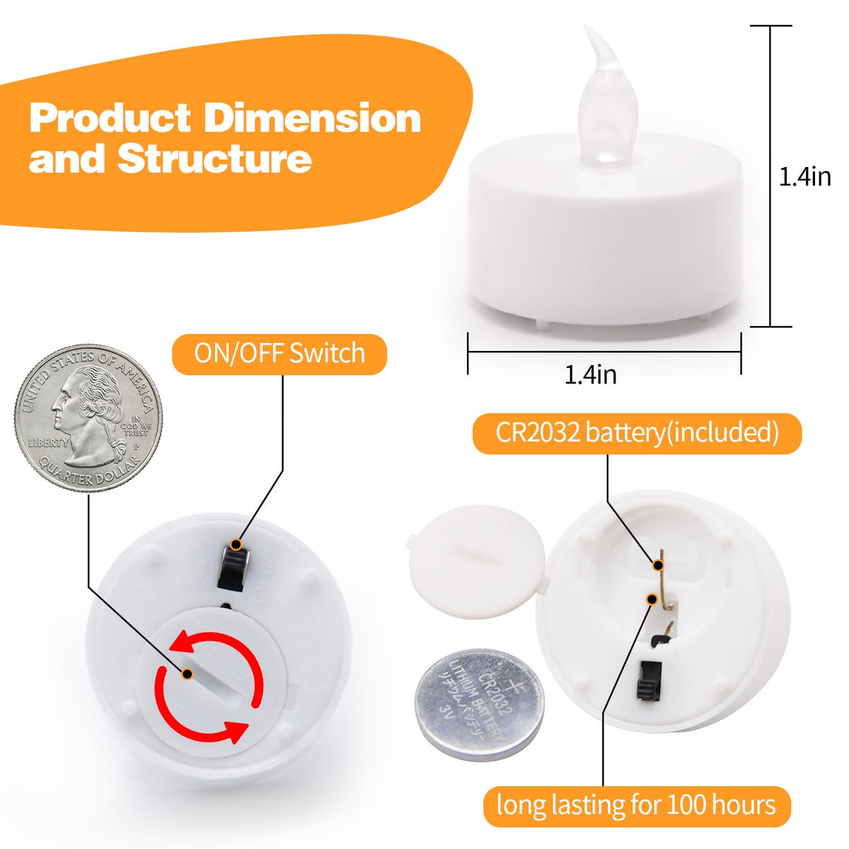 24 Pack LED Tea Lights, Warm White Light, for Decoration