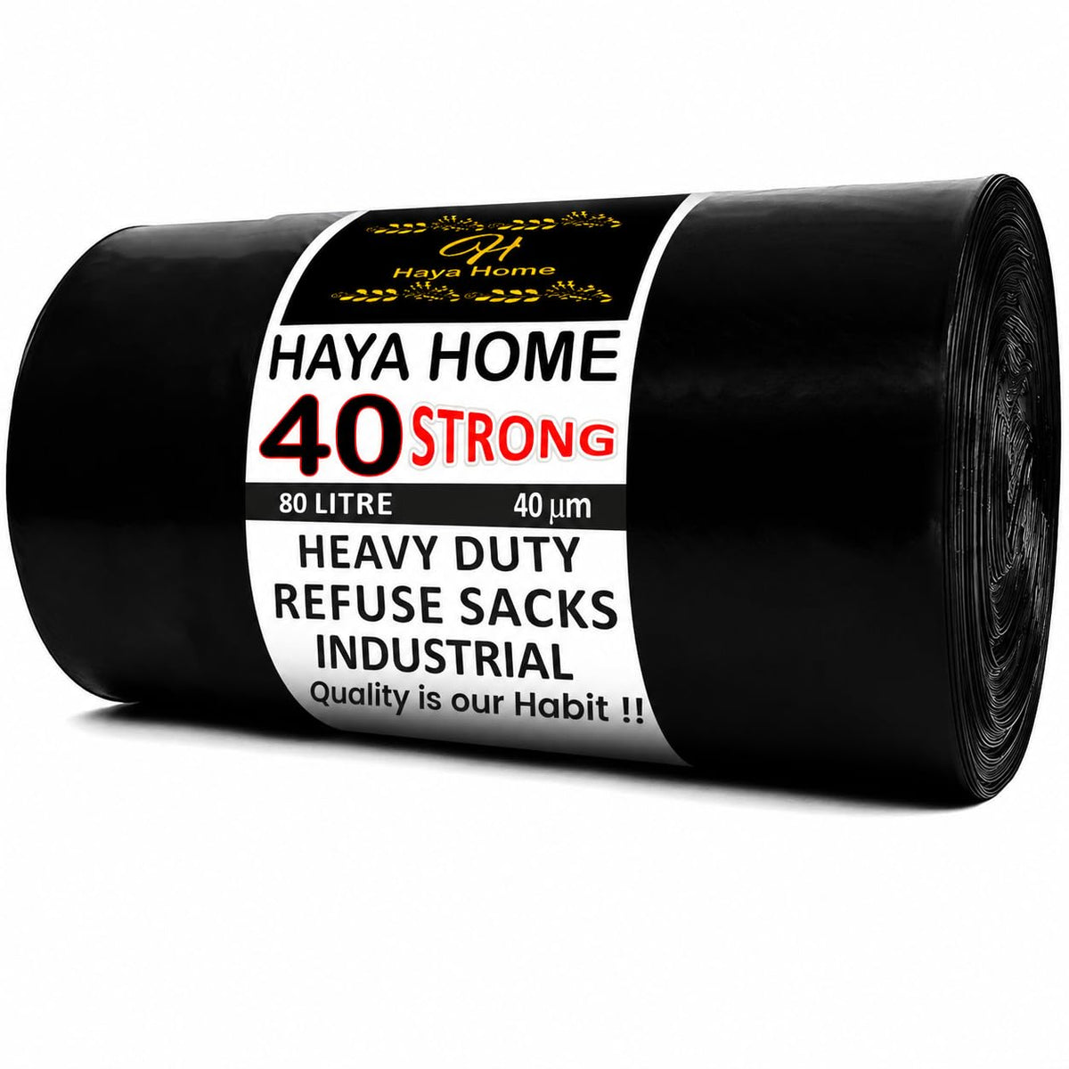 Haya Home 50L 50 Bin Bags Heavy Duty Bin Liners, Black Plastic Refuse Sacks large Garbage Waste Dustbin Bags for Kitchen Home Office DIY Garden from 100% Recycled Material