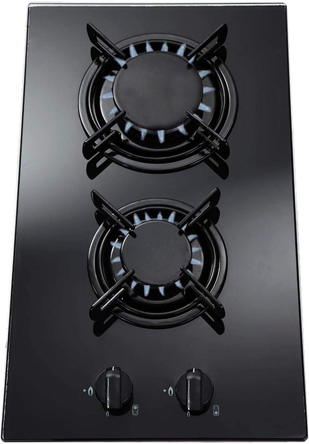 SIA GHG302BL 30cm 2 Burner Black Glass On Gas Domino Hob With Enamel Pan Stands