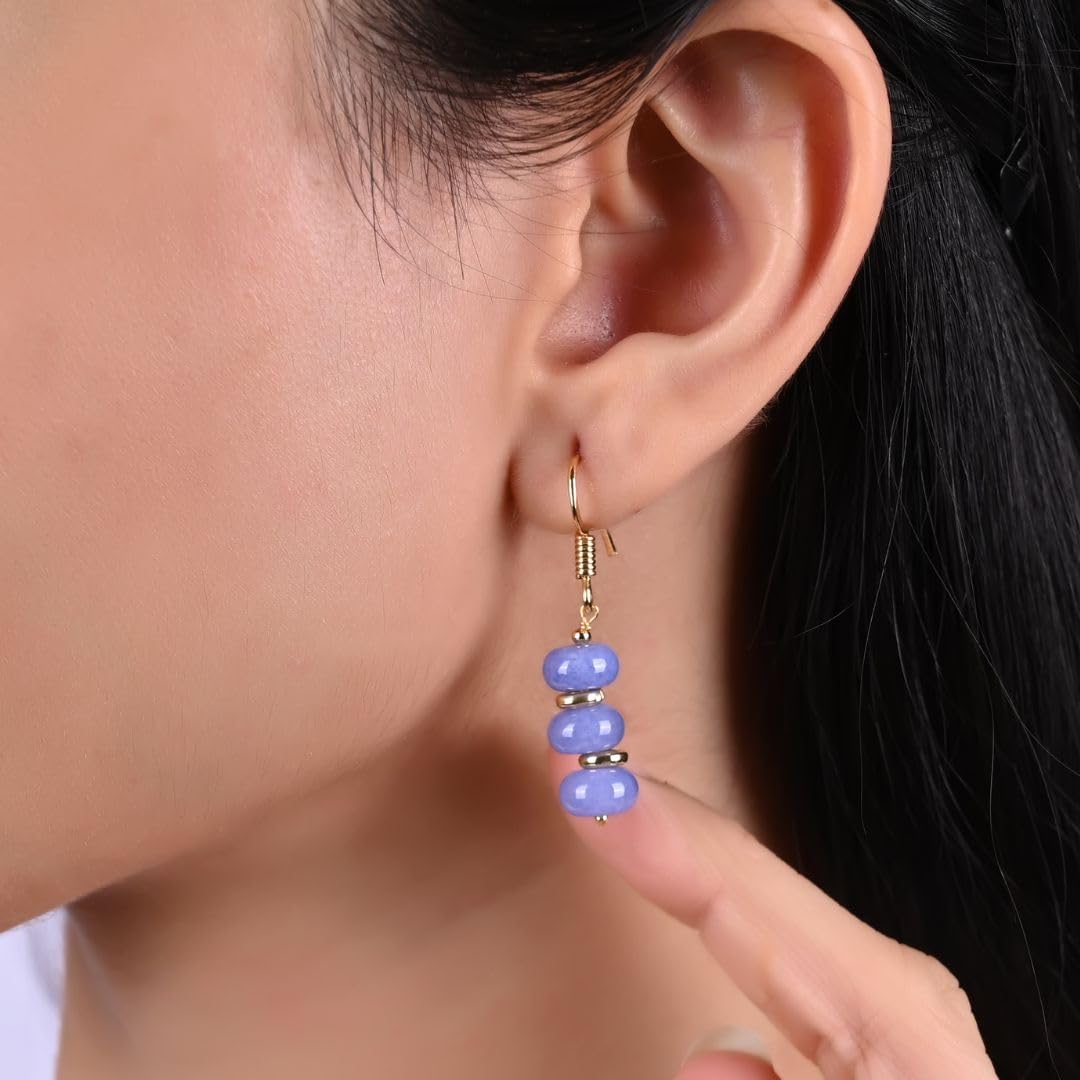 Gempires Natural Gemstone Rondelle Bead Earrings for Women | 8mm Beaded Drop Dangle Earrings | Gold Plated Hypoallergenic Hook Jewelry | Handmade Lightweight Crystal Earrings