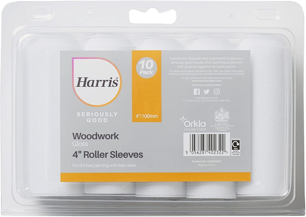 Harris Seriously Good Woodwork Gloss Mini Roller Sleeves, 10 Sleeve Pack, 4"
