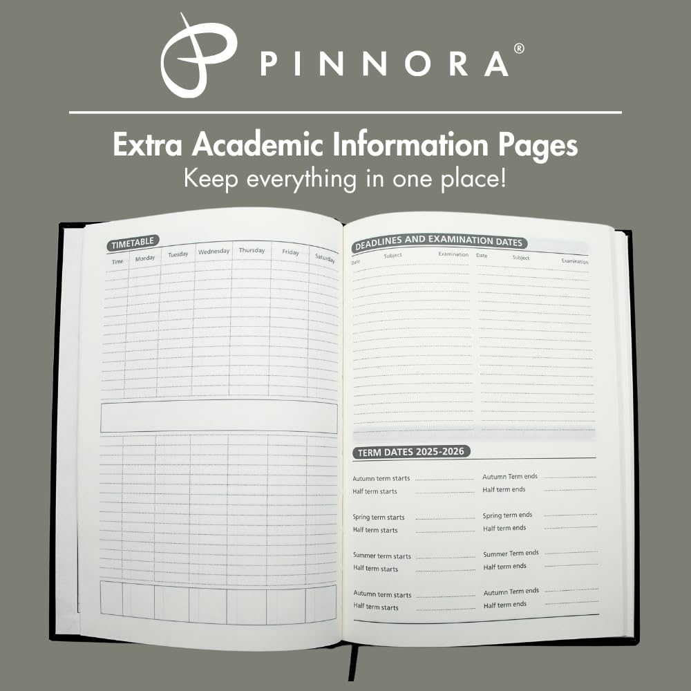 Pinnora A5 Deep Pink Academic Diary 2026-2027 Week to View, Hard Cover, August - July Dated Academic Planner, Ideal Student & Teacher Planner 2026-27, University, Revision, Study, To-Do Lists