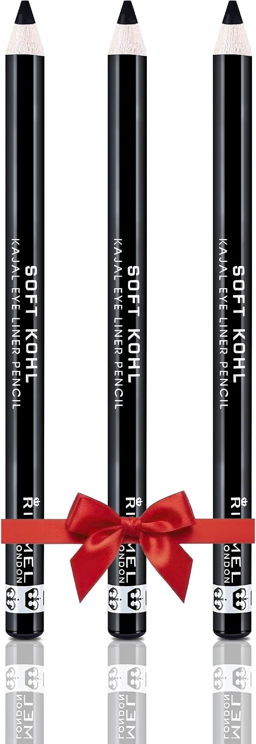 Rimmel Soft Kohl Kajal Professional Eyeliner Pencil Bundle, Intense Long-Lasting Colour, Up to 12 Hours Wear, Smudge Proof, Pack of 3, Jet Black