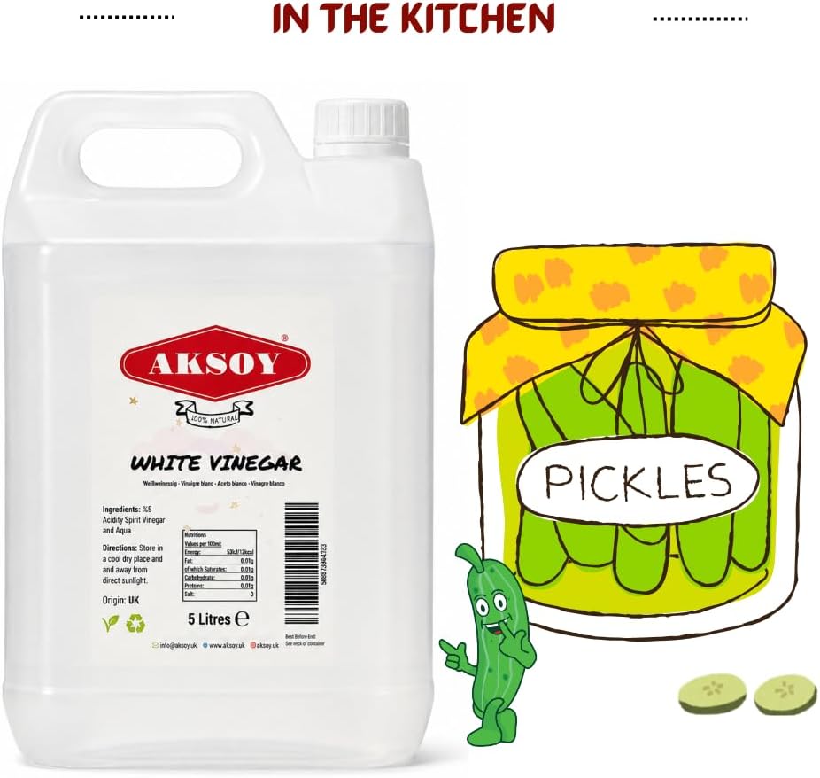 Aksoy Distilled White Spirit Vinegar 5L | Ideal for Cleaning, Pickling, Marinating, Cooking & Natural Weed Control – Multi-Purpose, Descaling & Odour Removal