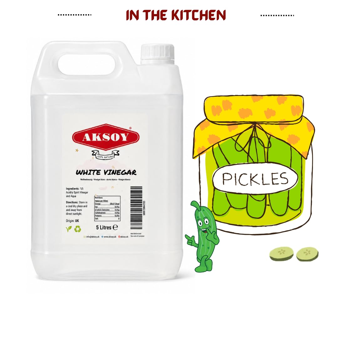 Aksoy Distilled White Spirit Vinegar 5L | Ideal for Cleaning, Pickling, Marinating, Cooking & Natural Weed Control – Multi-Purpose, Descaling & Odour Removal