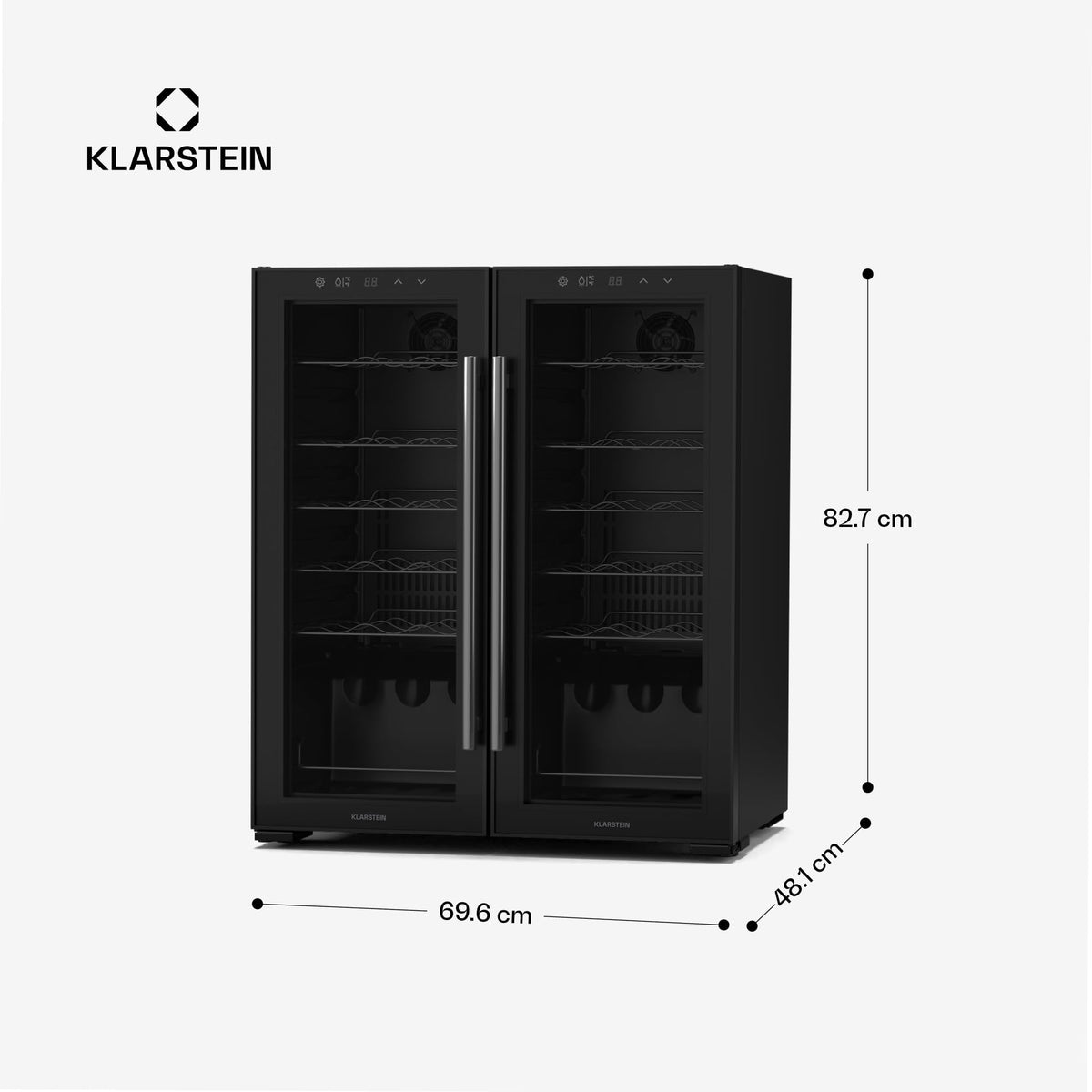 KLARSTEIN Shiraz Wine Cooler Black – 8 Bottles, 1 Zone | Freestanding Wine Fridge with Glass Door, Quiet, 5–18 °C, LED, Stainless Steel Frame