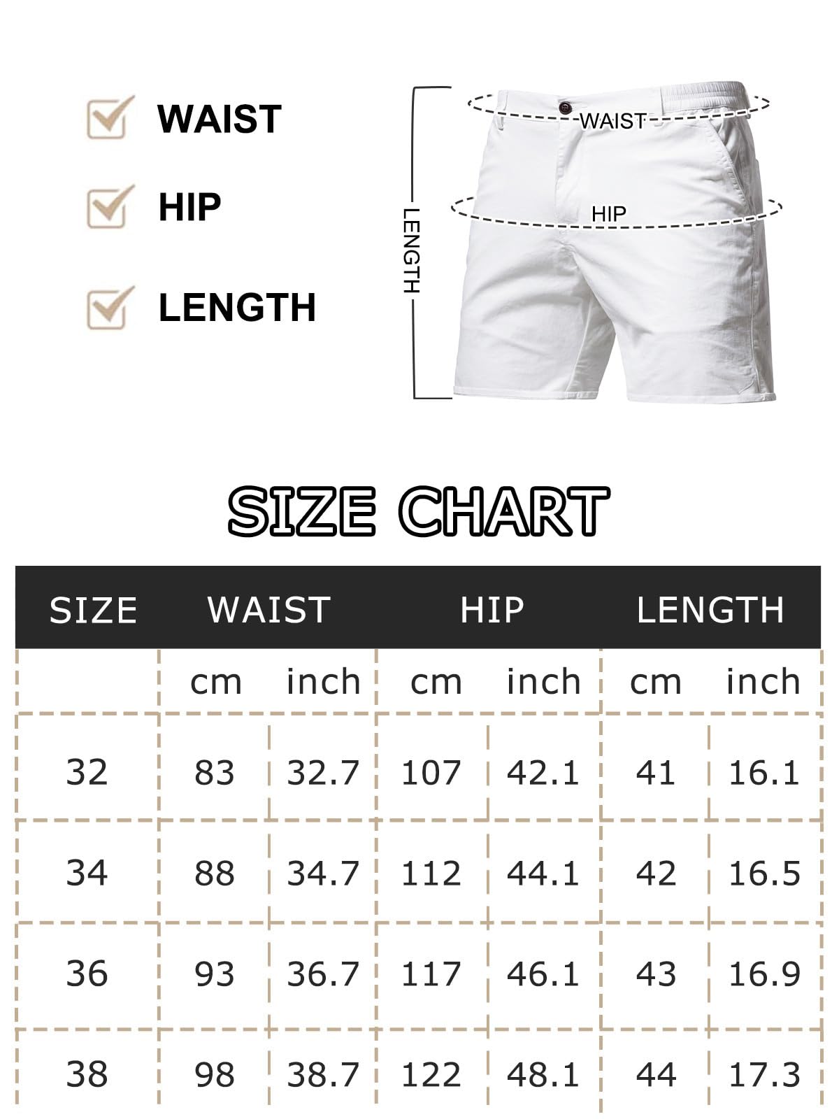 Men’s 7”/ 9” Chino Shorts Casual Elasticated Waist with 4 Pockets