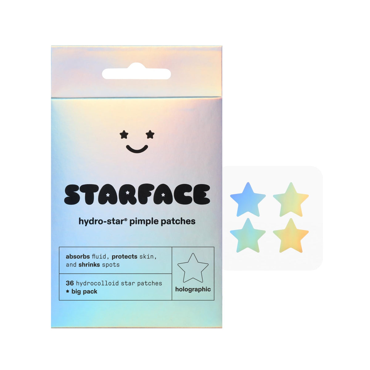 Starface Hydro-Star® Black Hydrocolloid Star-Shaped Pimple Patch, 96 ct
