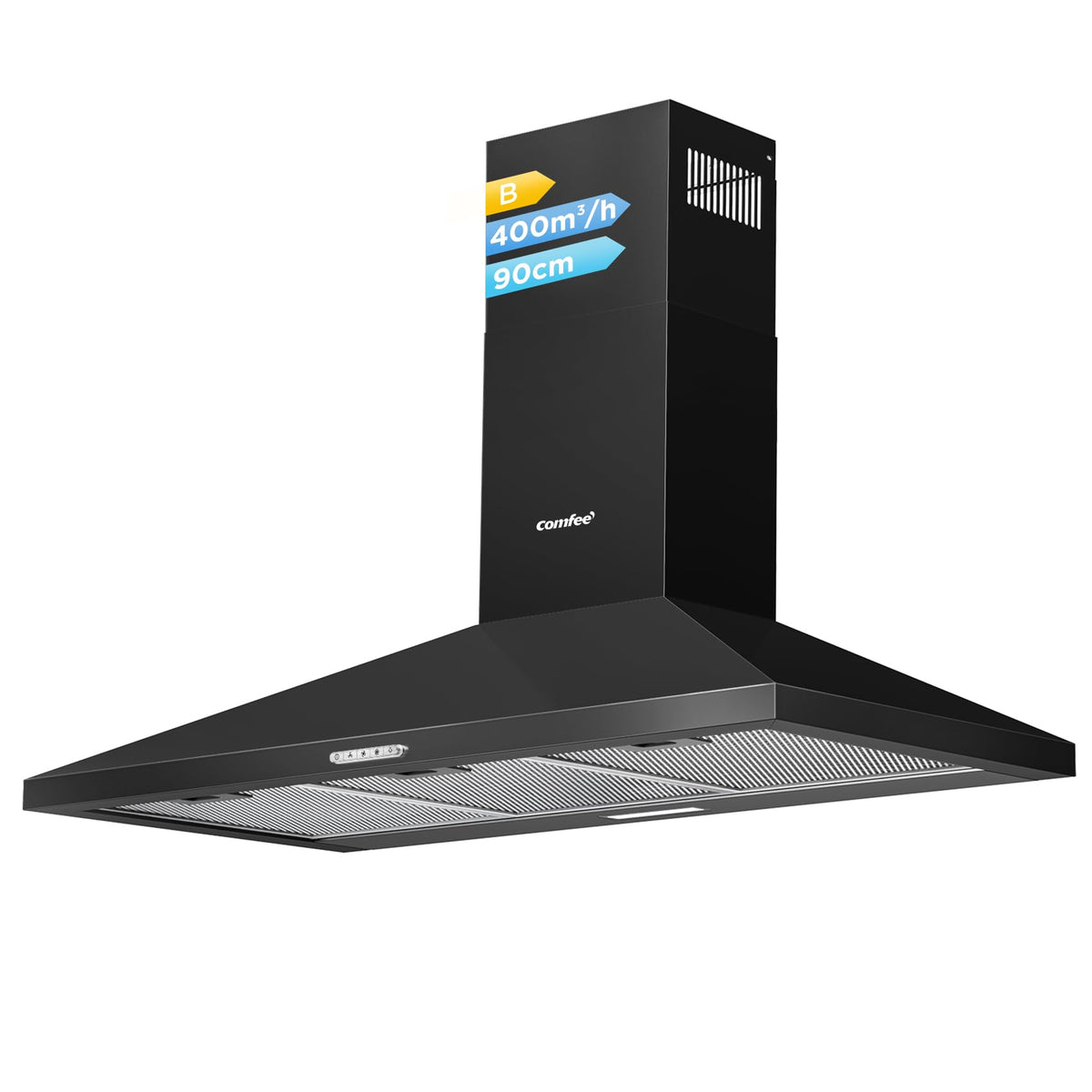 COMFEE' 90cm Chimney Cooker Hood, Class A++ Wall Mounted Kitchen Extractor