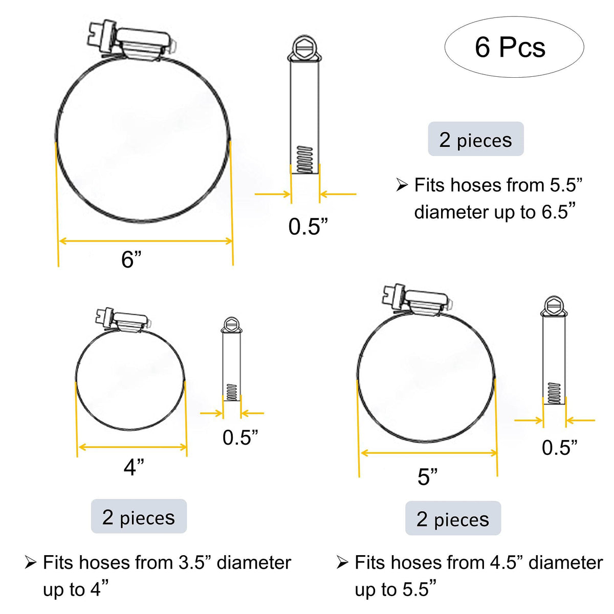 8Pcs 118-140mm Hose Clips Adjustable 304 Stainless Steel Duct Clamps