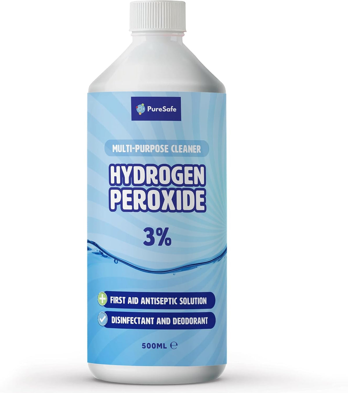 Pure Safe Hydrogen Peroxide 3% Solution 500ml – Multi-Purpose Household Cleaner, Surface Disinfectant, Mould and Mildew Remover, Stain Fighter, Grout Whitener, Kitchen and Bathroom Sanitiser