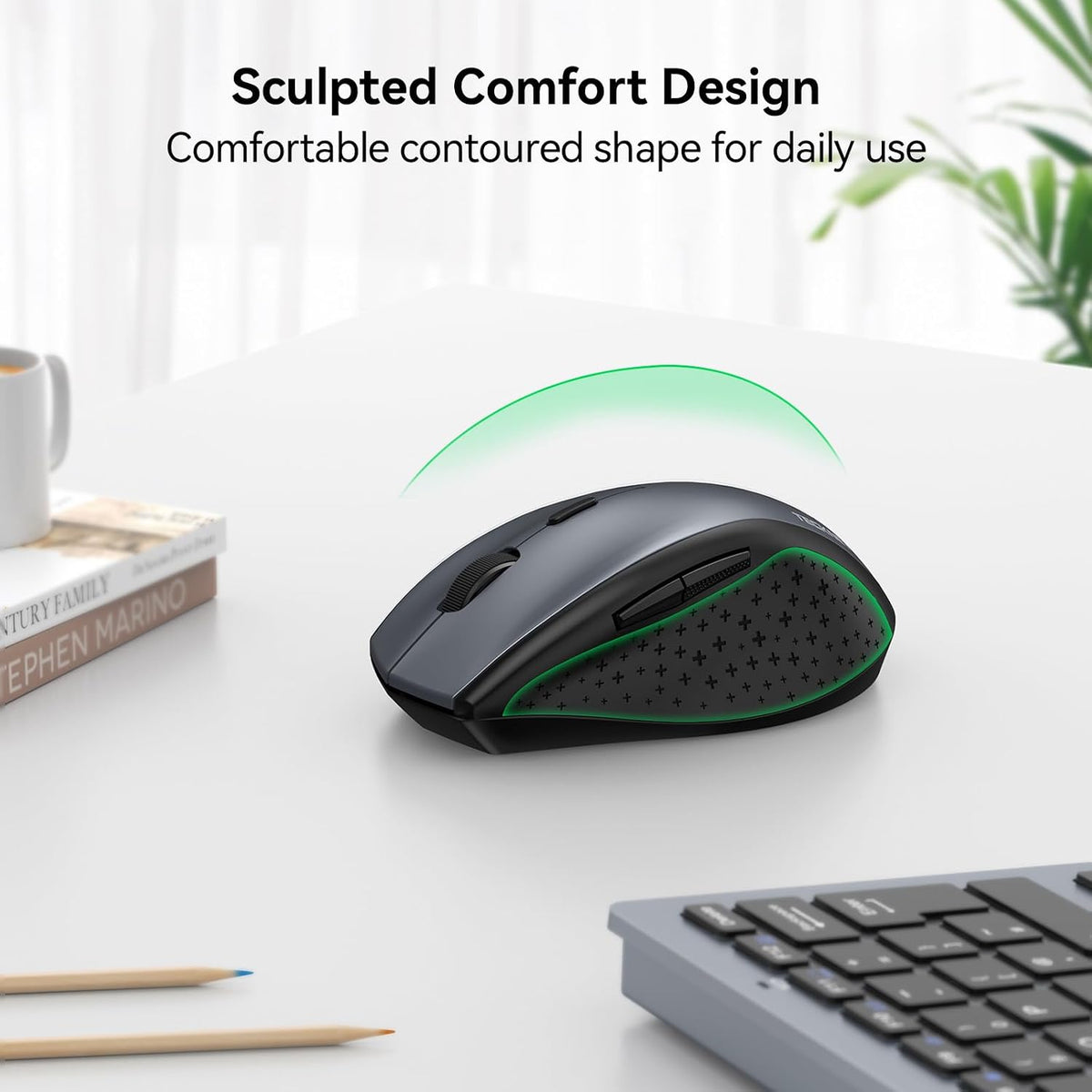 TECKNET Wireless Mouse for Laptop, 4800 DPI Optical Computer Mice with 6 Adjustable Levels, 30 Months Long Battery Life 2.4G Cordless USB Silent Mouse for Notebook, PC, Office Home Work -Grey