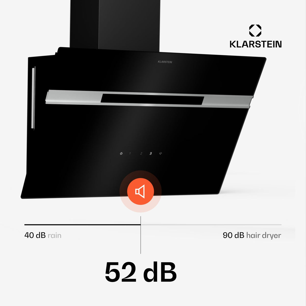 Klarstein Alina 90 Angled Cooker Hood - 615m³/h Air Flow, Touch Panel, LED Backlighting, Quiet 63dB, Energy Class A, 90cm Extractor Hood, Black