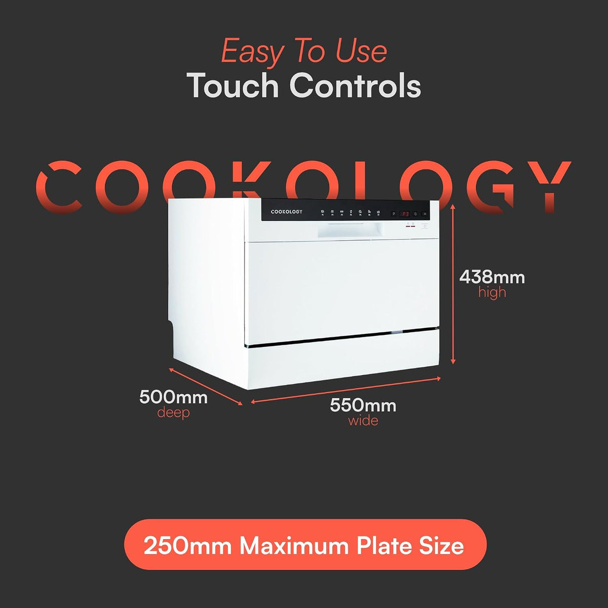 Cookology 6.5L Mini Countertop Dishwasher - 6 Place Settings - White