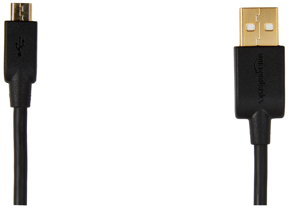 Amazon Basics 5-Pack USB-A to Micro USB Charging Cable, 480Mbps Transfer Speed with Gold-Plated Plugs, USB 2.0, 3 m, Black