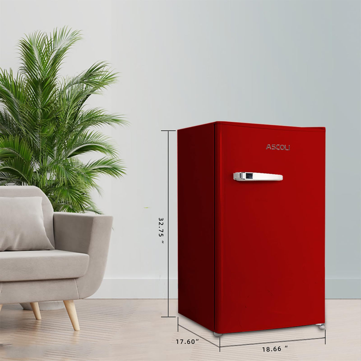Retro Mini Fridge 85L, Compact Refrigerator, Under Counter Fridge, Direct Cooling, Super Quiet, Adjustable Racks, Metal Handle, Mechanical Control, Led Light