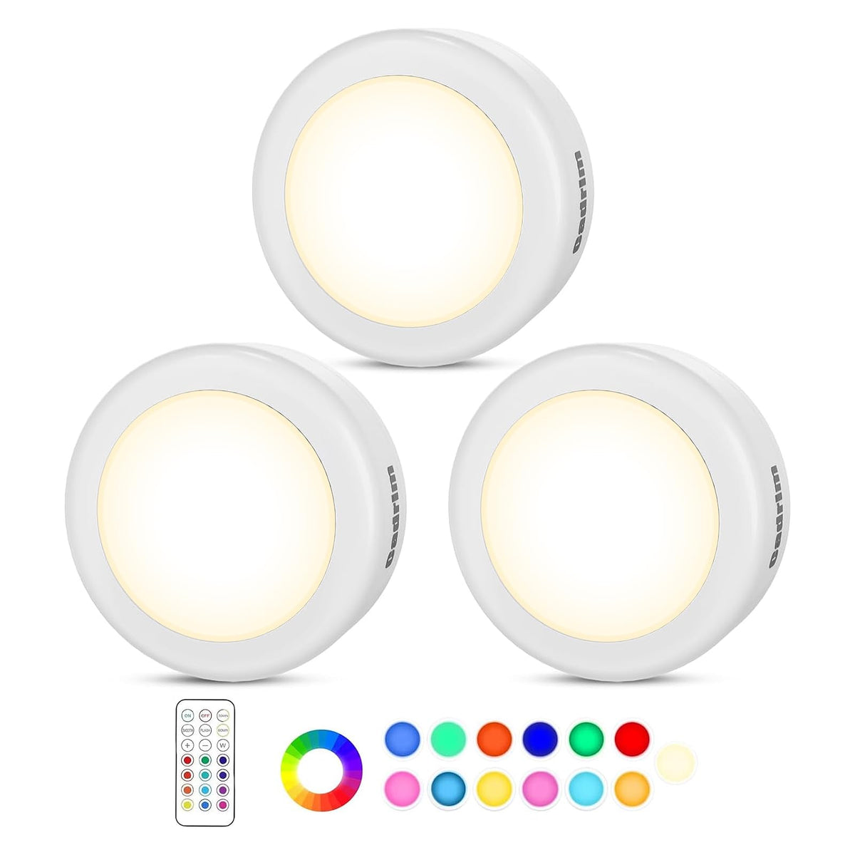 Under Cabinet Lights RGB Wireless Lights LED Closet Lights Night 3000K Dimmable 6pc Cadrim 13 Colors Changing Remote Control Brightness Adjustable Timer Battery Powered Light Kitchen Wardrobe Cupboard