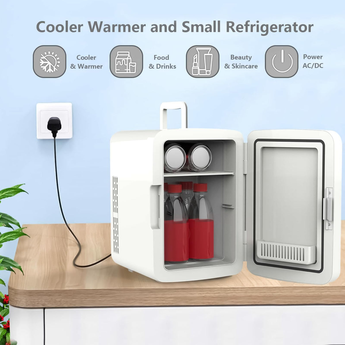Crystals Mini Fridge, 10L Table Top Small Fridge Cooler & Warmer for Car Bedrooms Desk Office, 12V DC - 220 AC, Energy Efficient (Black)