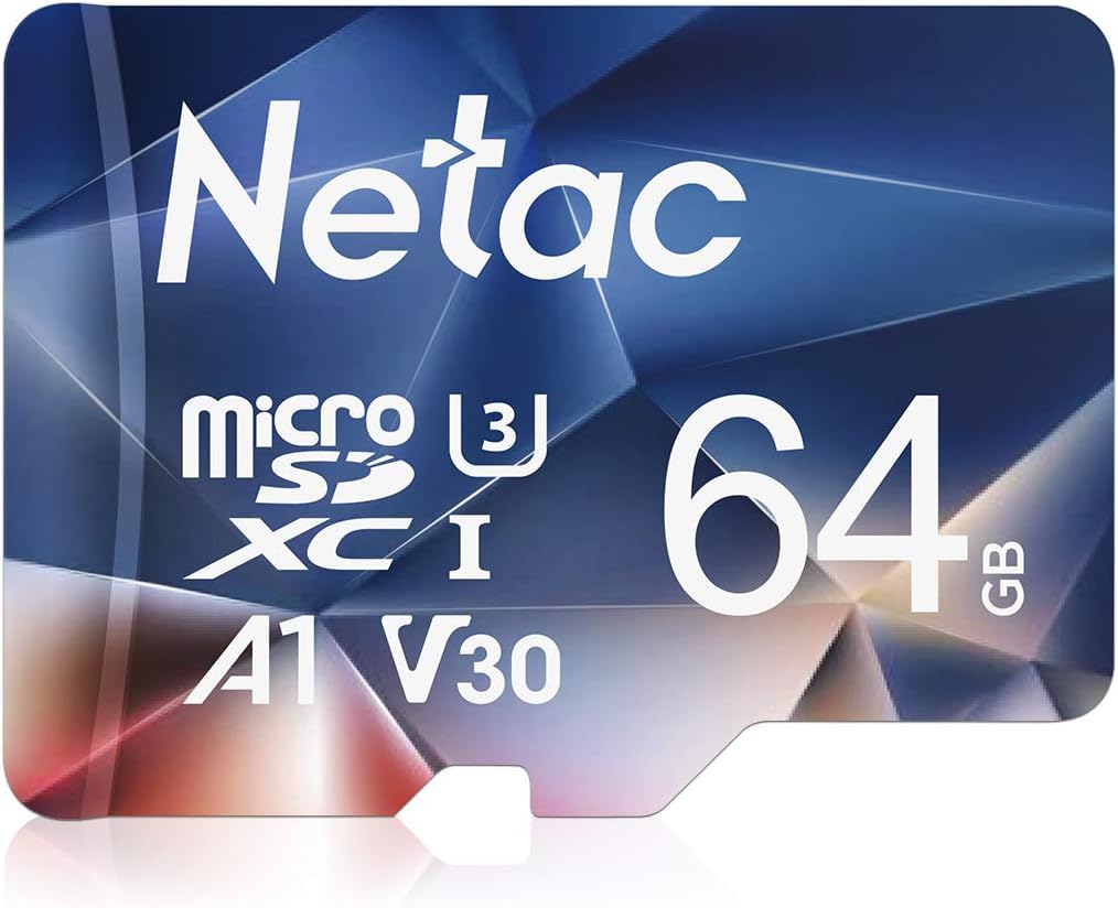 Netac 64GB MicroSDXC Memory Card, Micro SD Card R/W up to 100/30MB/s, TF Card 4K Full HD Video Recording, UHS-I, C10, U3, A1, V30, for Camera, Smartphone, Security System, Drone, Dash Cam