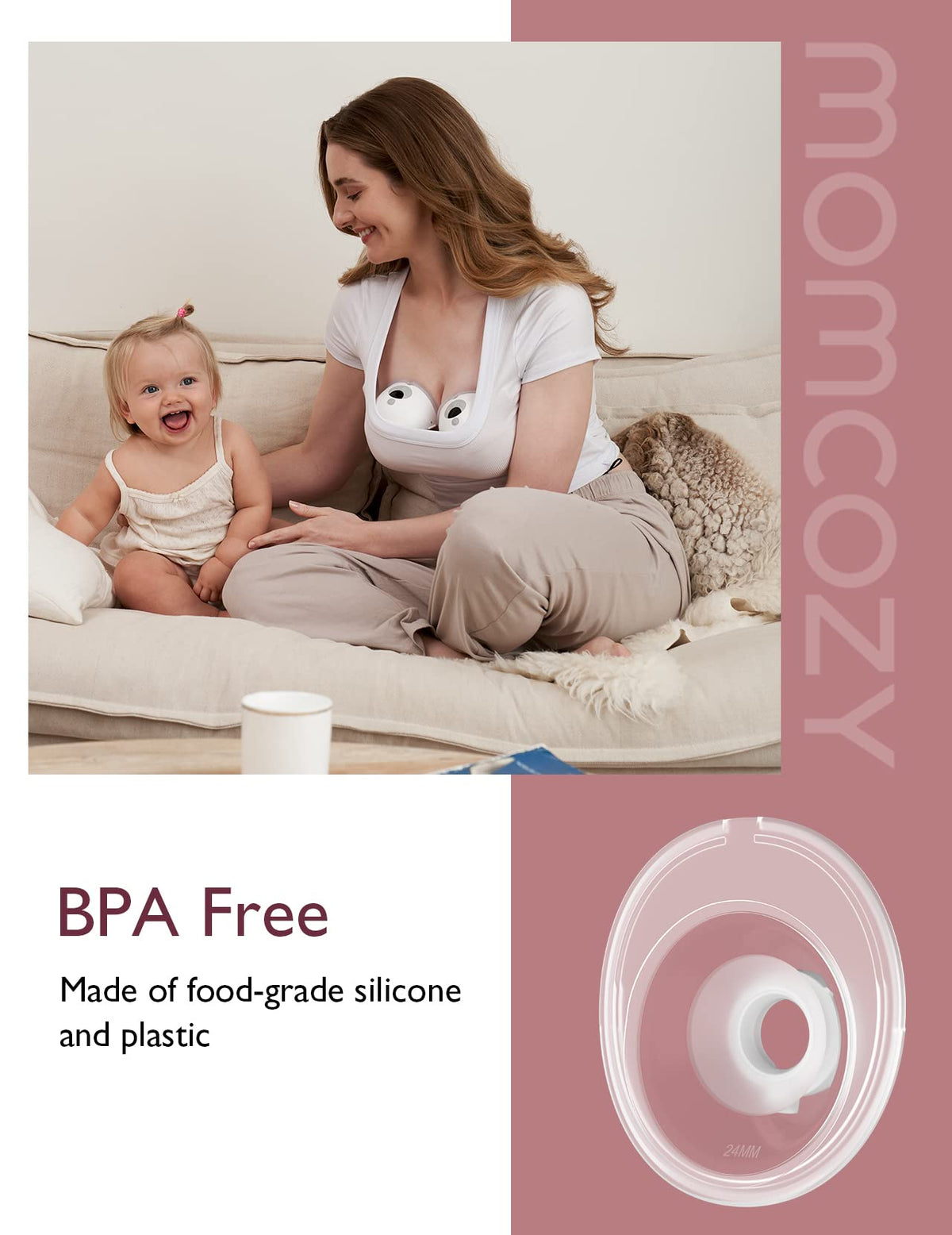 Momcozy Full Set Collector Cup Only Compatible with Momcozy M5 NOT for Others. Original M5 Breast Pump Replacement Accessories (160ml, with Double-Sealed Flange 24mm)