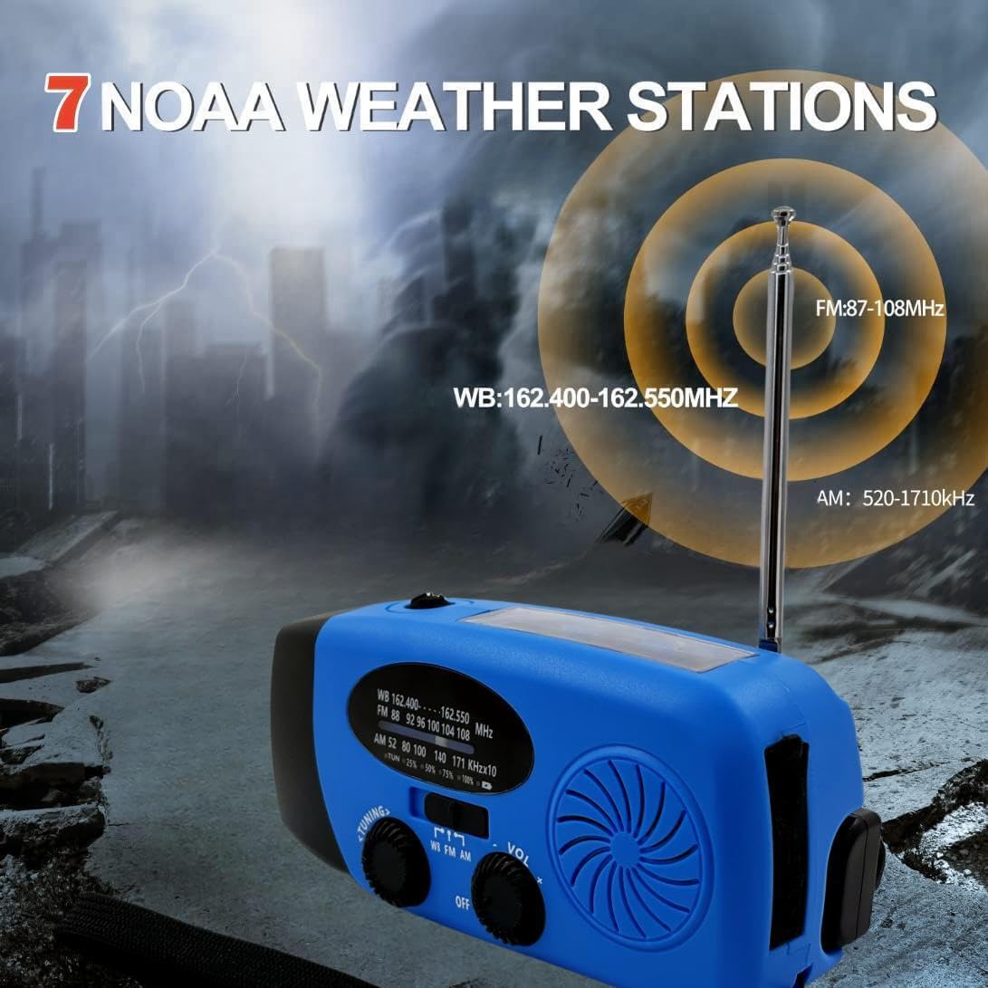 5000mAh Wind Up Solar Radio, Emergency Crank Weather Radio, FM/AM Radios