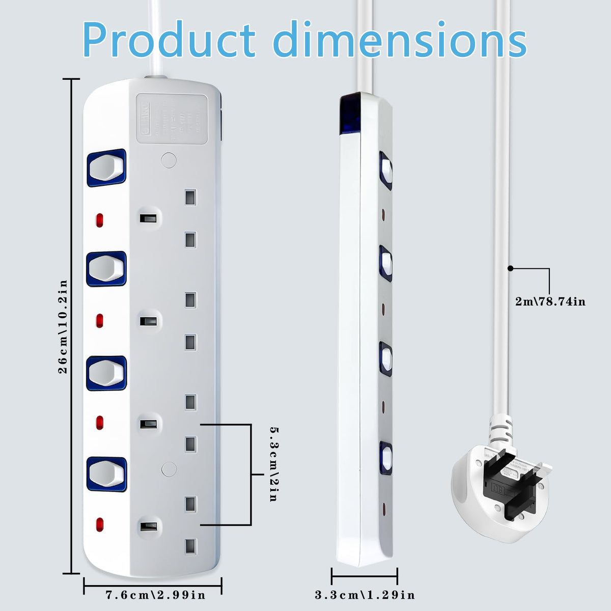 Extension Lead 5M, 4 Plug Extension Lead with Individual Switches(3250W)