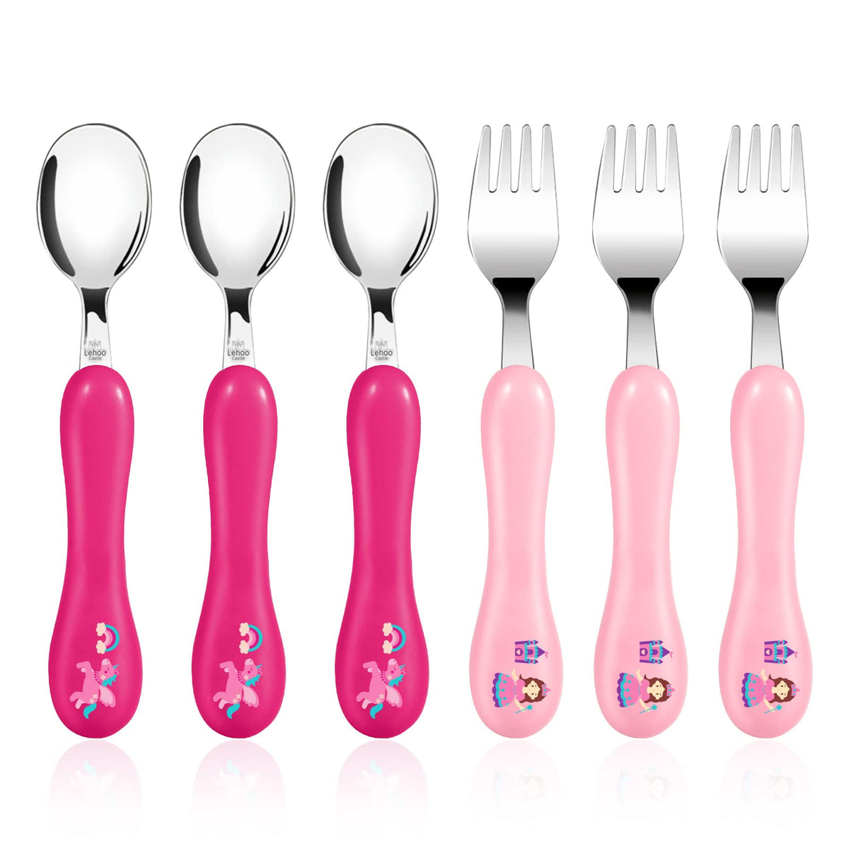Lehoo Castle Stainless Steel Toddler Cutlery Set, 6-Piece Dinosaur Design