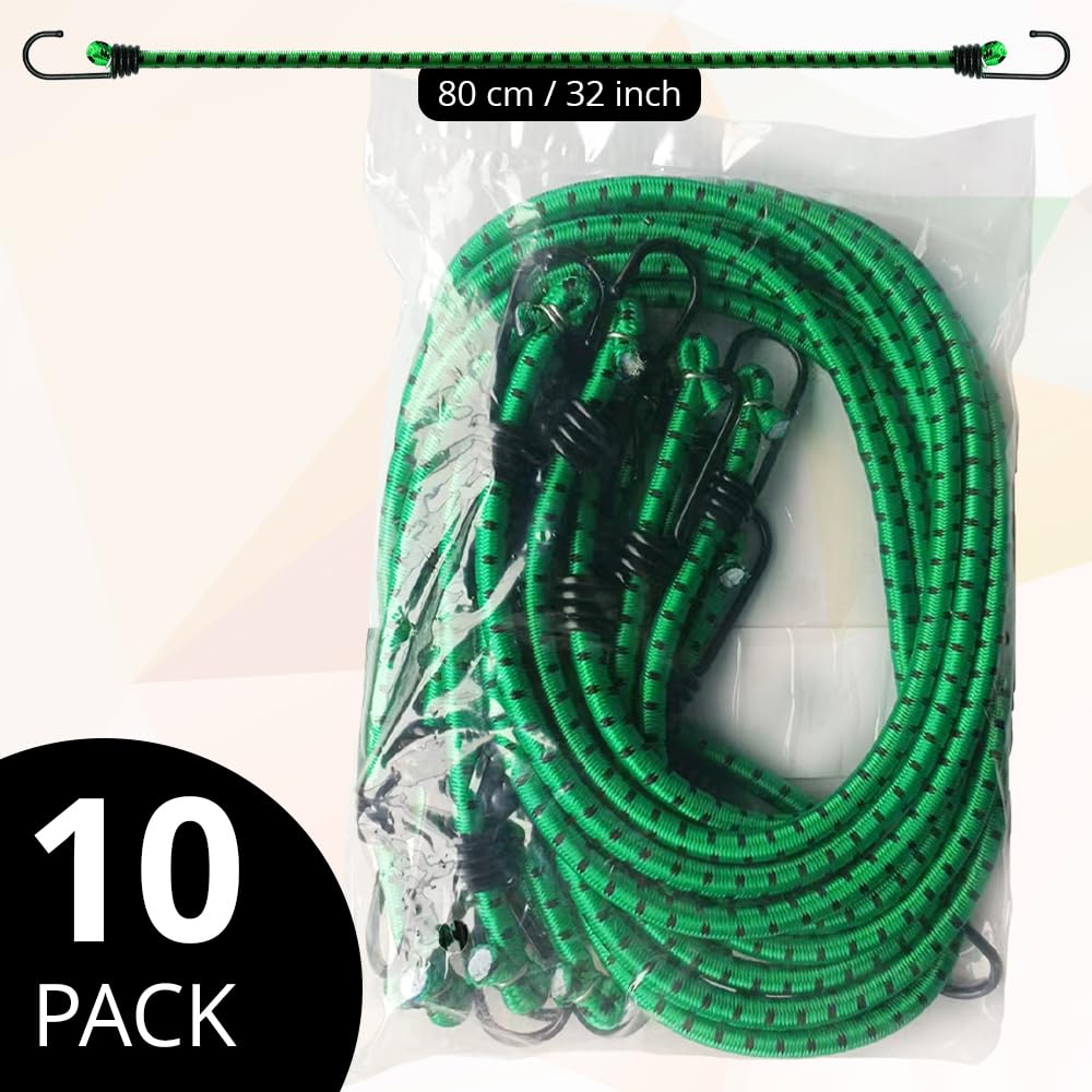 ANSIO Bungee Cords with Hooks 16” (40cm), Pack of 10 Bungee Straps - Red